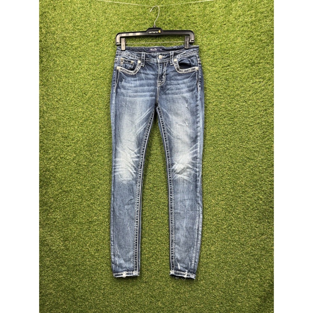 Miss Me Skinny Jeans Womens 27 Embellished Distressed Medium Wash Mid-Rise y2k